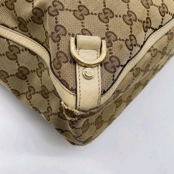 Authentic Gucci GG Canvas Leather Beige/White Tote Bag - Picture 10 of 16